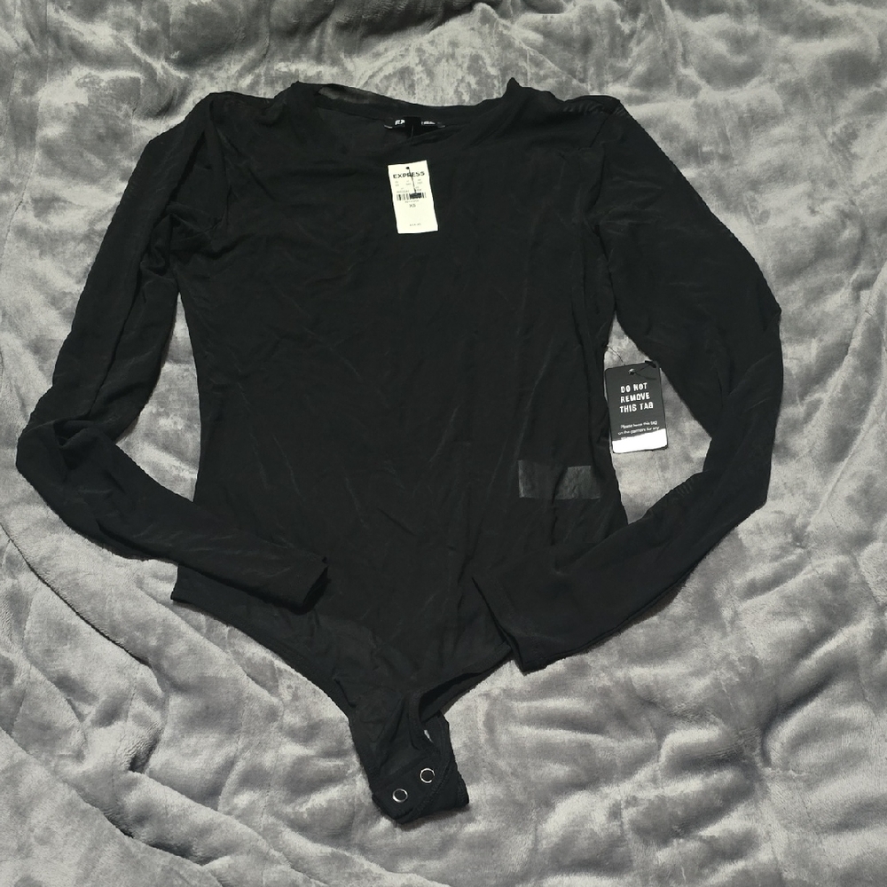Express Classic Black Long Sleeve Mesh Bodysuit